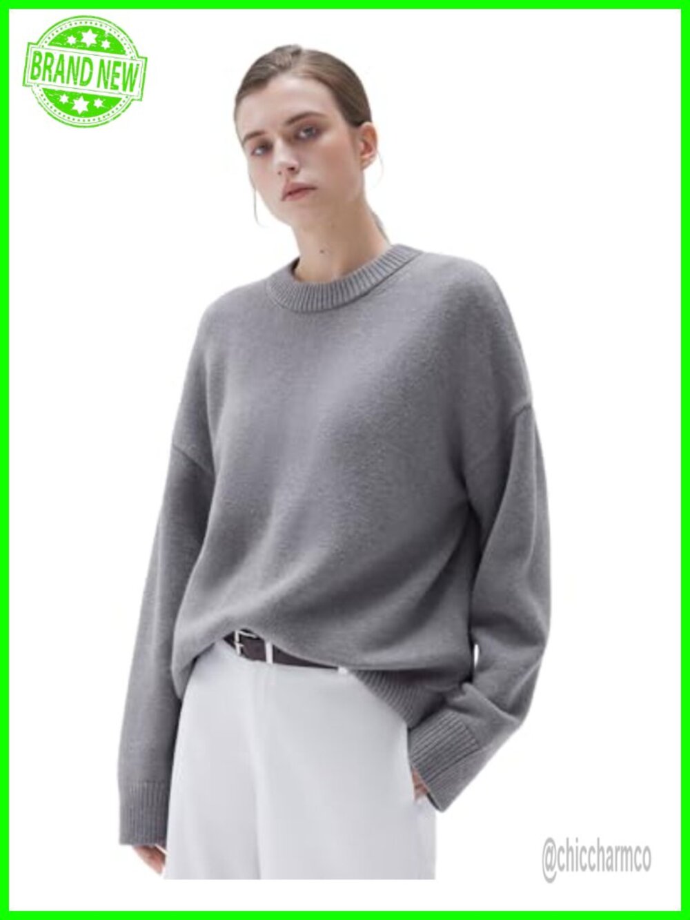 Cashmere Blend Oversized Sweater Crew Neck Long Sleeve Pullover